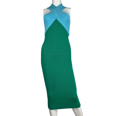 Le Superbe Chic Multicolor Crisscross Halter Midi Dress Size M