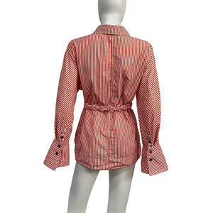 Ganni Striped Red And White Detachable Belt Blouse Size FR 38 / US 6