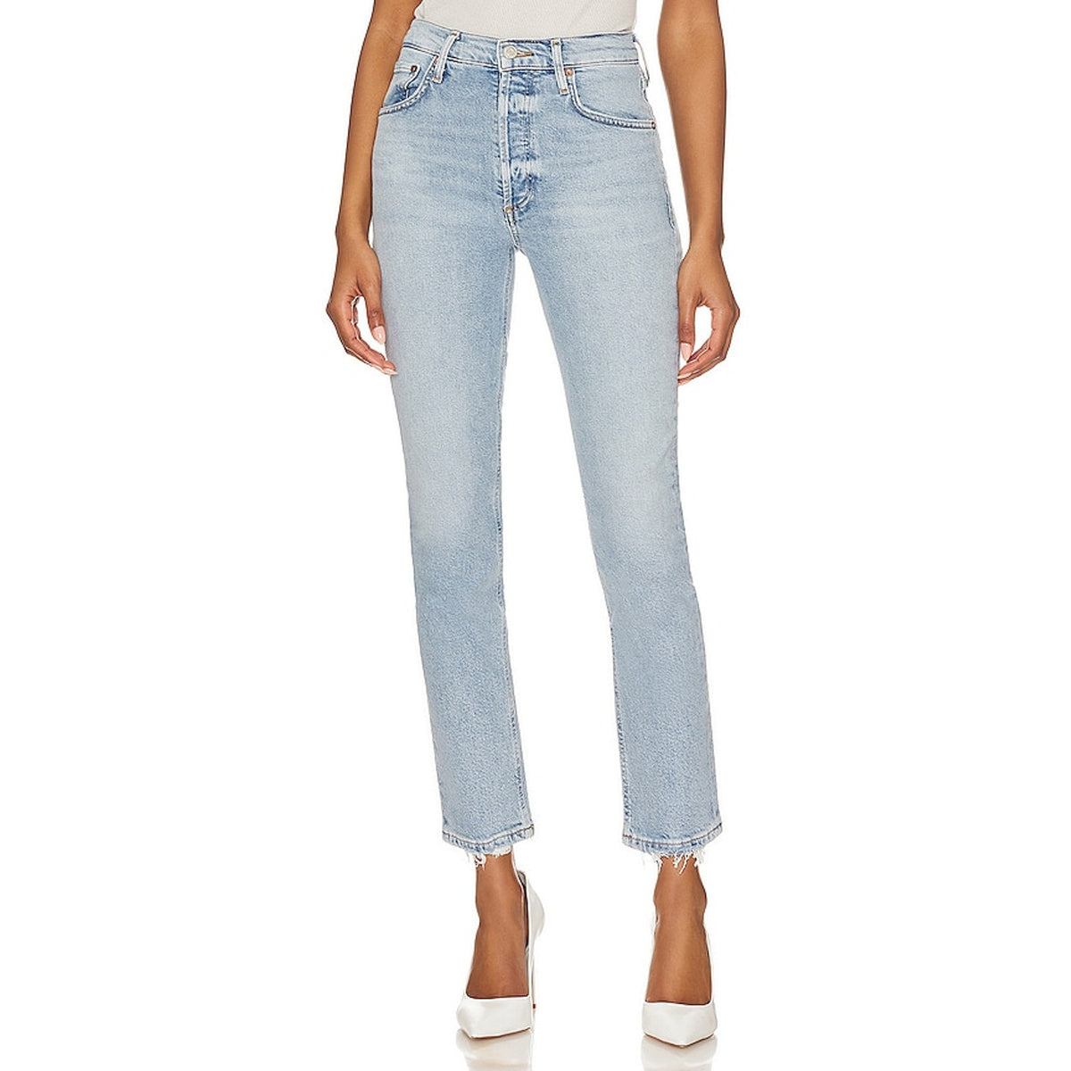 Agolde Classic Blue Riley High Rise Straight Crop Denim Jeans Size 24