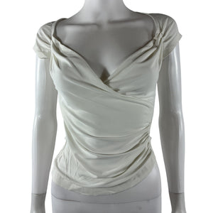 Norma Kamali Ruched Snow White Sweetheart Side Drape Top Size XS