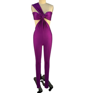 Saint Laurent Asymmetrical Purple Knot Front Jumpsuit Size 1