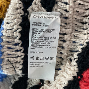 Zimmermann Textured Multicolor Ruffled Crocheted Cotton Sweater Size 1