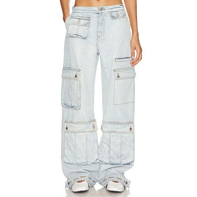 Grlfrnd Utility Blue Lara Cargo Denim Jeans Size 26