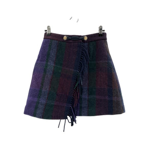Sandro 'Rosiere' Purple Wool Plaid Fringe Faux Wrap Mini Skirt Size 36