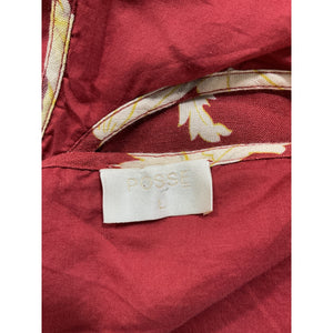 Posse 'Val' Red Floral Cropped Linen-Blend Top Size L