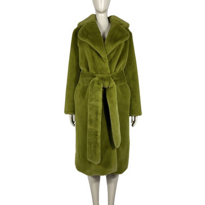 Proenza Schouler Faux Fur Belted Olive White Label Coat Size XXS