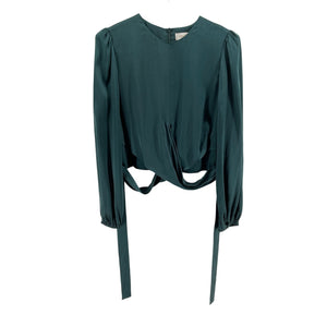 Zimmermann Elegant Teal Cropped Knotted Washed Silk Size 3 Blouse