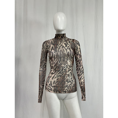 Simkhai 'Asher' Brown Nylon Recycled Mesh Long Sleeve Top Size XS