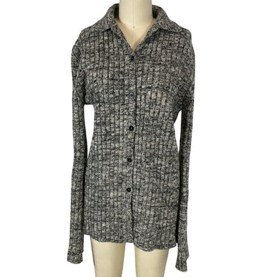 Chloé Ribbed Cashmere Black Button Front Cardigan Sweater Size XL
