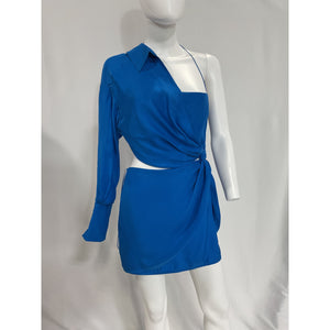 Gauge81 'Shiroi' Blue Gathered Longsleeve Minidress Size S