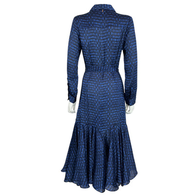 Misa Los Angeles Printed Blue Tie-Waist Midi Dress Size S