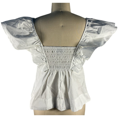 Ganni Chic Bright White Poplin Ruffle Blouse Size 36 FR / US 4 NWT
