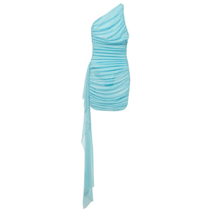 The Sei Ruched Blue Drape-Detail Minidress Size S