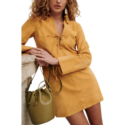 Sézane Suede Yellow Medicis Minidress Size 6