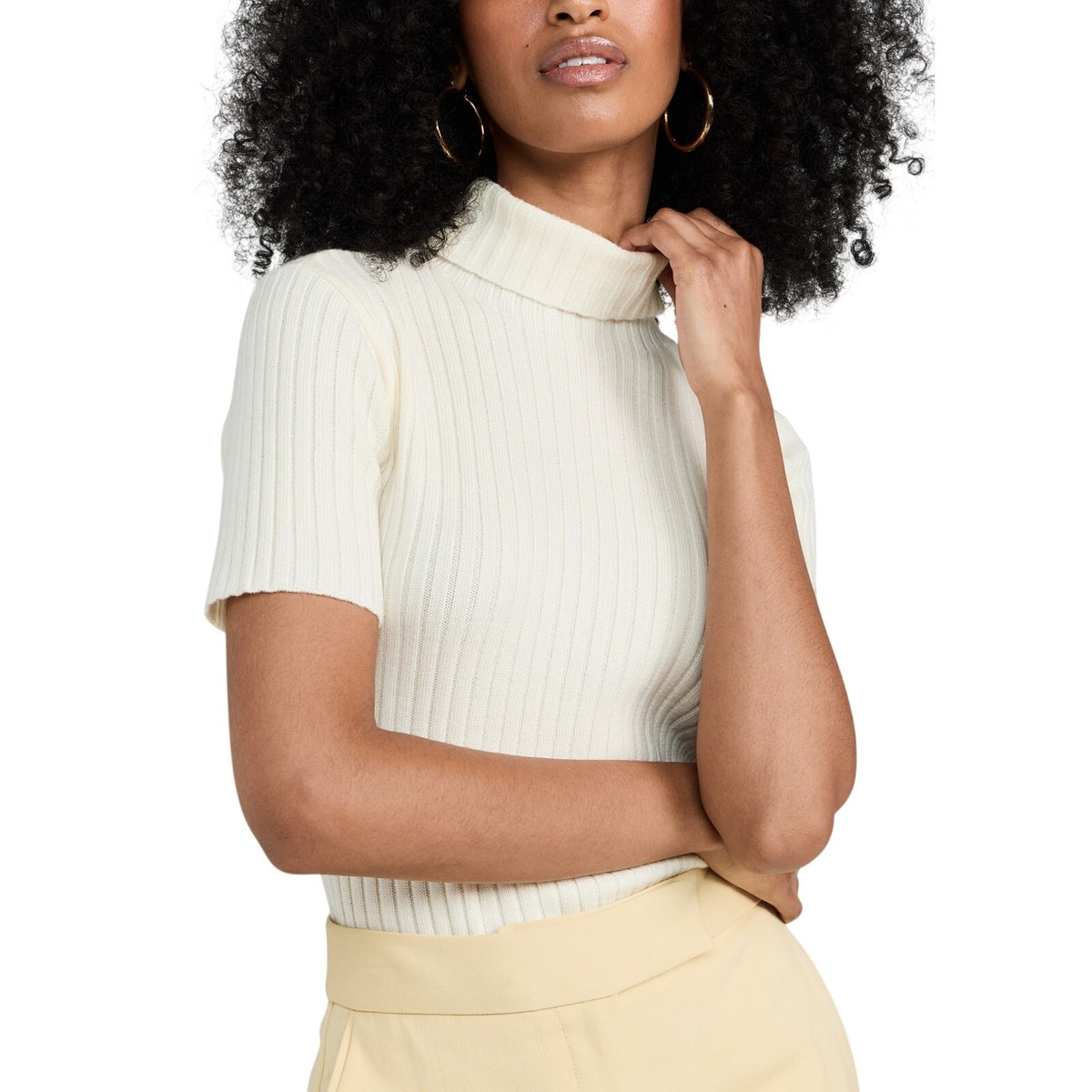 Staud Ribbed Ivory Lilou Sweater Top Size L