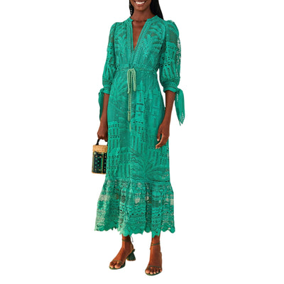 Farm Rio Guipure Green Morada Boa Maxi Dress Size XS