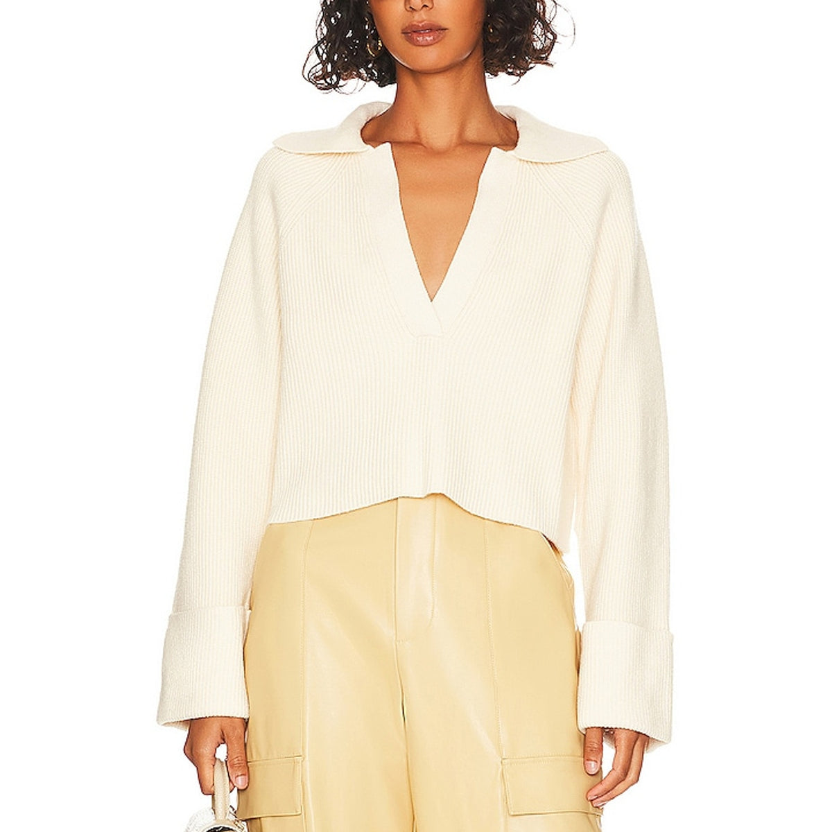 L'Academie Ribbed Cream Harvey Pullover Sweater Size S