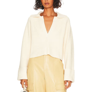 L'Academie Ribbed Cream Harvey Pullover Sweater Size S