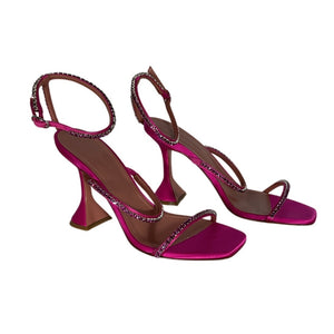 Amina Muaddi Crystal Embellished Pink Gilda Sandals Size 38 EU / US 8