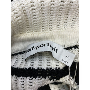Self Portrait Striped Cream Black Crochet Button Front Cardigan Size M NWT
