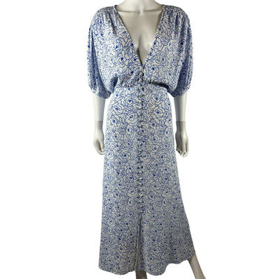 Faithfull The Brand Floral Blue Bellavista Midi Dress Size XL