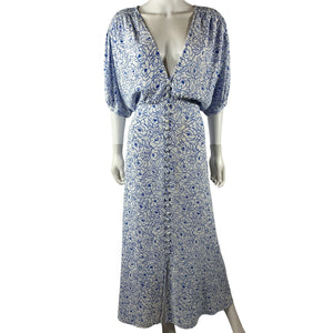 Faithfull The Brand Floral Blue Bellavista Midi Dress Size XL