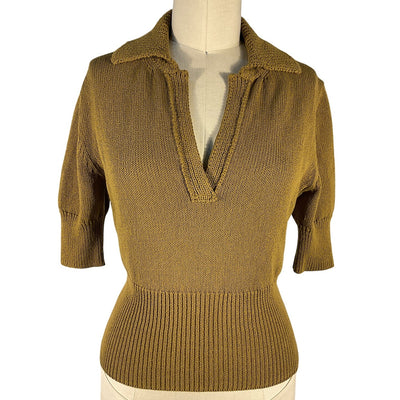 Proenza Schouler Cotton Blend Knit Ochre Reeve Polo Top Size X-Small