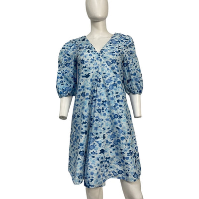 Ganni Floral Blue Cotton Poplin Mini Dress Size 36