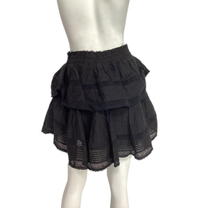 Loveshackfancy Tiered Black Ruffle Mini Skirt Size S