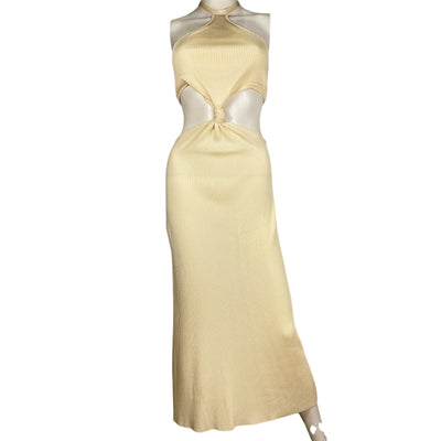 Cult Gaia Chic Beige Cameron Halter Knit Cutout Maxi Dress Size S