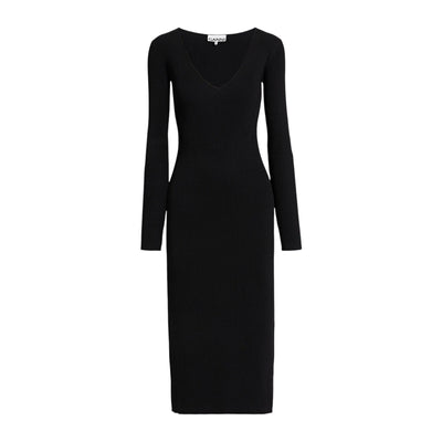 Ganni Ribbed-Knit Black Rayon Midi Dress Size XXS