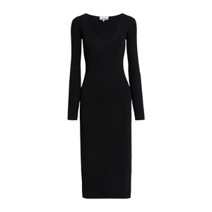 Ganni Ribbed-Knit Black Rayon Midi Dress Size XXS