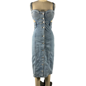 Moschino Structured Blue Button Front Bustier Dress Size S