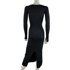 Ganni Ribbed-Knit Black Rayon Midi Dress Size XXS