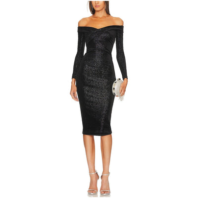 Michael Costello Elegant Black Hana Midi Dress Size XS NWT