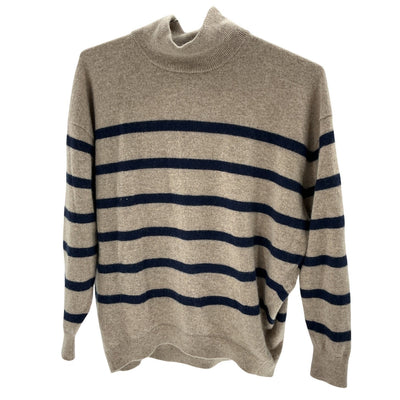 Hatch Cozy Oat Melange Navy Stripe Estella Turtleneck Sweater Size 2