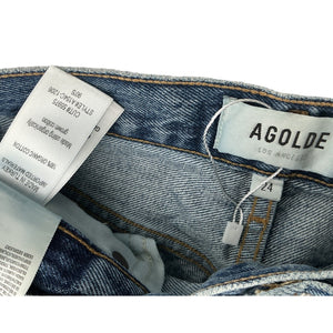 Agolde Distressed Blue 90s Pinch-Waist Straight Denim Jeans Size 24