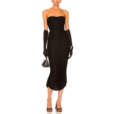 Alex Perry Ruched Strapless Black Parton Dress Size Us 4 / UK 8
