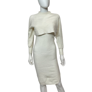 Allsaints Ribbed Chalk White Margot Crewneck Dress Size S
