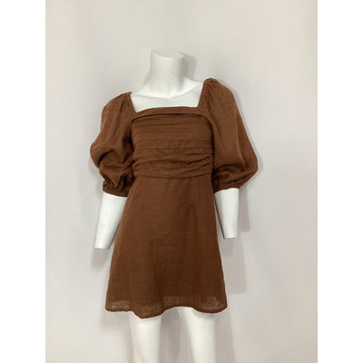 Faithfull The Brand 'Venezia' Brown Linen Mini Dress Size XS