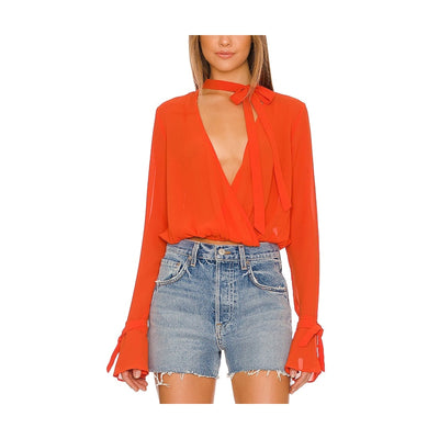 House Of Harlow 1960 Sheer Orange Joli Blouse Size M