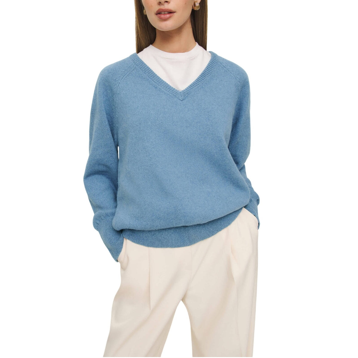 Reformation Cozy Blue Saylor V-Neck Size M Sweater