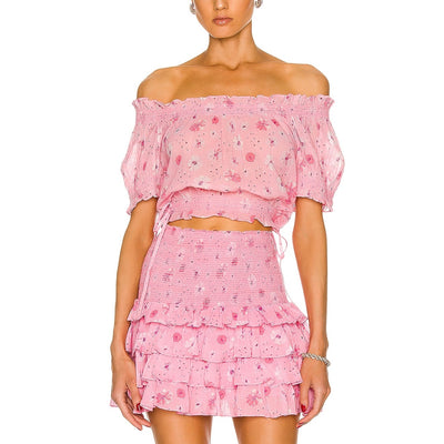 Loveshackfancy Floral Coral Blaze Rosalinda Crop Top Size XS NWT