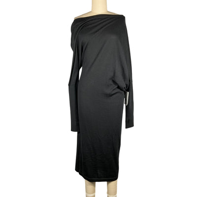 Tom Ford Black Cashmere & Silk Off-Shoulder Midi Dress Size M NWT
