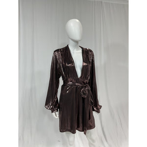 House Of Harlow 1960 'Bourdin' Brown Sheen Metallic Mini Waist Tie Dress Size XL