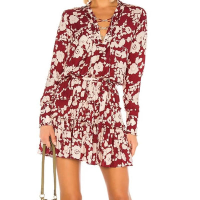 Alexis Floral Red Tiered Ruffle Dress Size S