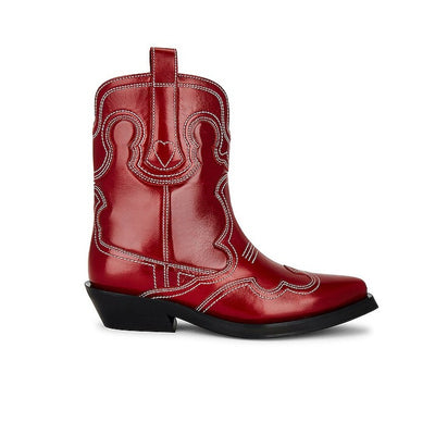 Ganni Low Red Embroidered Western Boots Size 38 EU / US 8