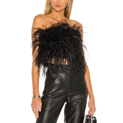 Lamarque Feathered Black Zaina Crop Top Size XS