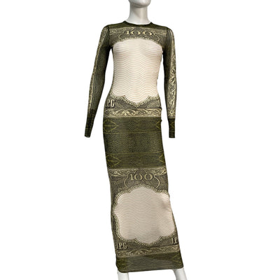 Jean Paul Gaultier Sheer Green Cartouche Maxi Dress Size S