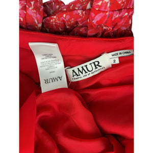 Amur Romantic Red Floral Ruffle Dress Size 2